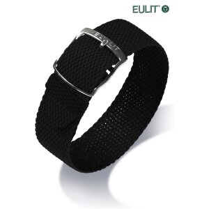 Eulit Perlon Durchzugs-Uhrenarmband Modell Kristall-XL schwarz 14 mm