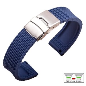 Easy-Klick Silikon Uhrenarmband Modell Mykonos blau 22 mm, Faltschließe
