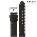 Stailer Soft Sattelleder Uhrenarmband Modell Froster schwarz 22 mm handgenäht