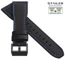 Stailer Easy-Klick Rindleder Uhrenarmband Modell Aviator-New schwarz-blau 21/18 mm