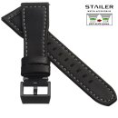 Stailer Easy-Klick Rindleder Uhrenarmband Modell Aviator-New schwarz-grau 21/18 mm