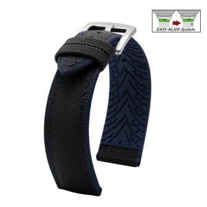 Easy-Klick Premium Hybrid Silikon-Nylon Uhrenarmband Modell Isidor schwarz-blau 21 mm
