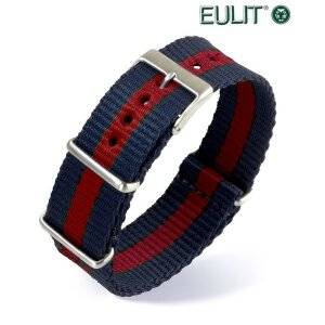 Eulit Nylon Durchzugs-Uhrenarmband Modell Nato-Style blau-rot 20 mm