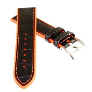 Hybrid Silikon-Leder Uhrenarmband Modell Hyper-Kroko schwarz-orange 20 mm