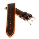 Hybrid Silikon-Leder Uhrenarmband Modell Hyper-Kroko schwarz-orange 20 mm