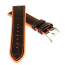 Hybrid Silikon-Leder Uhrenarmband Modell Hyper-Kroko schwarz-orange 24 mm