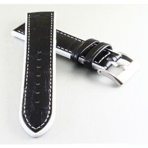 Hybrid Silikon-Leder Uhrenarmband Modell Hyper-Kroko schwarz-weiß 24 mm